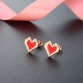 wholesale 925 Sterling Silver Mosaic Pixel Heart Stud Earrings, Minimalist Luxury, Small and Chic, 3D Fashion Red Earrings for Women-0-5