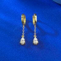 wholesale S925 Silver Two-Tone Tassel 4*6mm Pear-shaped Earrings for Women, Fashionable and Elegant Banquet Party Style-E634 Gold &gt;925 Silver