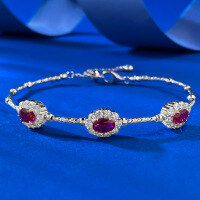 wholesale S925 Silver New Year Red Gem Ribbon Rubellite Elastic Bracelet Palace Style Festive Edition-B146 White Gold Ruby Bracelet 925 Silver