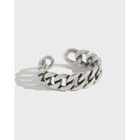 wholesale S925 Sterling Silver Aged Retro Chain Link Adjustable Ring for Japanese and Korean Students, Ins Style-Vintage Silver Small (Opening No. 13)