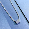 wholesale 925 Silver Pink Diamond White Diamond Yellow Diamond Rectangle 8*10 High Carbon Diamond Necklace European and American Ins Style Cross-Border Best Seller-0-7