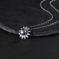 wholesale S925 Sterling Silver New Natural Freshwater Pearl Necklace with Sunflower Design, Fashionable and Lightly Luxurious Collarbone Pendant-0-3