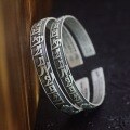 wholesale Fine Silver 999 Six-Syllable Mantra Bracelet for Women, Vintage Antique Tibetan Vajra Dharani Scripture Pure Silver Bangle for Men-0-0