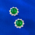 wholesale 925 Silver Inlaid with 80mm Cabochon Green Chrysoprase Earrings, Rich Lady Style Extravagant Setting Classic Earrings-0-2