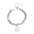 wholesale S925 Sterling Silver Vintage Heavy Handcrafted Intricate Twisted Plate Double Layer Smile English Creative Fashion Bracelet-0-4