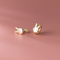 wholesale S925 Silver Adorable Mini Rabbit Stud Earrings Animal Zodiac Bunny Ear Jewelry G9125-0-0