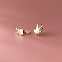 wholesale S925 Silver Adorable Mini Rabbit Stud Earrings Animal Zodiac Bunny Ear Jewelry G9125-S925 silver pair silver>925 silver
