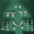 wholesale S925 Sterling Silver Korean and Japanese Hit Waterdrop Bow Zircon Inlaid Luxury Elegant Geometric Earrings-0-1