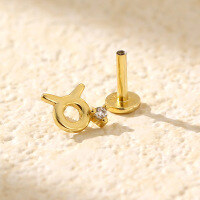 wholesale 925 Sterling Silver Piercing Studs Earrings Twelve Zodiac With Flat Back  For Women-Gold (Taurus)  925 Silver (Price per piece)