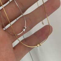 wholesale S925 Sterling Silver Korean Dongdaemun Bow Pendant Snake Chain Collarbone Necklace Short Versatile Cute Sweet-Platinum 925 silver