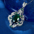wholesale S925 Sterling Silver with Emerald Inlaid Vintage Palace Style High-End Intricate Pendant Necklace for Women-0-2