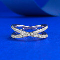 wholesale S925 silver crossover ring for women, proposal ring with micro-pave half diamonds, simple and stylish, unique-0-5