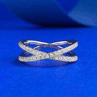 wholesale S925 silver crossover ring for women, proposal ring with micro-pave half diamonds, simple and stylish, unique-R170 Cross Ring  Size 7