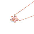 wholesale 925 Silver Rose Gold Pink Sakura Flower Necklace, Fashionable Pink Crystal Collarbone Chain for Women-0-4