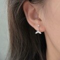 wholesale S999 Silver Korean Style Classic Fish Tail Earrings with Stone Inlays and Tassels, Minimalist and Luxurious Ear Accessories for Women-0-3
