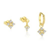 wholesale S925 Sterling Silver Geometric Square Zircon Earrings For Women, Minimalist Design-Single three-piece set 925 silver