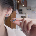 wholesale S925 Sterling Silver Blue Resin Butterfly Fluttering Ear Studs Korean Version Fresh INS Lady-like Gentle Temperament Earrings-0-3
