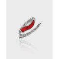 wholesale S925 Sterling Silver Korean Version Ins Small and Unique Design Bone Series Asymmetric Red Resin Adjustable Opening Ring for Women-0-0