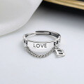 wholesale S925 Sterling Silver Love Letter Pendant Tassel Chain B Ring Ins Simple Daily Korean Style Versatile Index Finger Ring-0-1