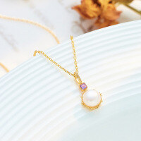 wholesale 14K gold-plated silver Japanese sweet and fresh style, small and unique amethyst bread pearl with purple crystal-Bread Pearl Pendant (without chain)