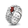 wholesale S925 Sterling Silver Retro Ethnic Coin Pattern Heart Sutra Six-Character Mantra Auspicious Elephant Inlaid with Southern Red Agate Ring-0-4