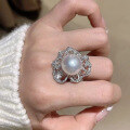 wholesale S925 Silver New Pearl Ring by Zhuozhifan Jewelry, 14mm Shell Pearl Ring for Women, Elegant and Goddess-like Style-0-0