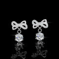 S925 Sterling Silver Moissanite Bow Drop Earrings with Tassel-0-1