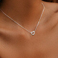 wholesale S925 Sterling Silver Micro-Paved Zircon Hollow-Out Heart Necklace, Fashionable Fresh and Sweet Collarbone Chain for Valentine's Day Exquisitely-0-1