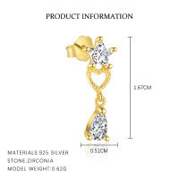 wholesale S925 Sterling Silver Star Moon Zircon Earrings-E5118-Gold/Single 925 Silver