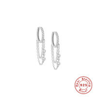 wholesale 925 Sterling Silver Diamond Accent Chain Drop Earrings, Cold Style Creative Ear Cuffs-Gold