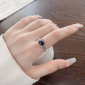 wholesale S925 Silver Cloud Tide Pavilion Fashion Korean Style Blue Star Sand Zircon Personality Trend Design Versatile Openable Ring-0-3
