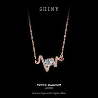 Metal Micro-Pave Moissanite Love Letter Necklace for Women-S925 Sterling Silver Rose Gold + 50 Points Moissanite