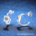 S925 Sterling Silver Geometric Square Earrings with D Color Moissanite-0-0