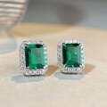 wholesale S925 Sterling Silver New 3-Carat Emerald Stud Earrings Women's High-Carbon Diamonds European and American Full Diamond Cross-Border Live-0-3