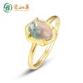 wholesale 925 Sterling Silver New Geometric Smooth Green Moss Ring Adjustable Opening Ins Style Cross-Border Hot Seller-0-0