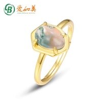 wholesale 925 Sterling Silver New Geometric Smooth Green Moss Ring Adjustable Opening Ins Style Cross-Border Hot Seller-10K gold + swimming paint Adjustable opening