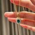 wholesale S925 Sterling Silver Buccellati Style Brushed Texture Emerald Diamond Pendant Necklace, Unique Design, Personalized and Light Luxury-0-3