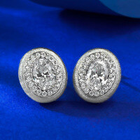 wholesale S925 silver European and American new retro egg-shaped 5*7mm brushed stud earrings with high-end versatile design-E587 White Gold Brushed Earrings &gt; 925 Silver