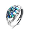 wholesale S925 Sterling Silver Enamel Dripping Resin Openwork Animal Auspicious Elephant Ring in Retro Exotic Style-0-4