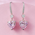 wholesale 925 Silver Jewelry 10*10 Heart-shaped Long Hook Earrings with High Carbon Diamonds in Pink, White, and Yellow-0-3
