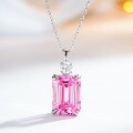 S925 Silver Aquamarine Necklace, 10X14 Emerald Cut Ice Flower Pendant Wholesale-0-4