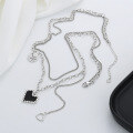 wholesale S925 Sterling Silver Double Layer Black Heart Mosaic Pixel Fringe Necklace Creamy Sweet Style Versatile Necklace-0-2