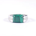 wholesale Design a high-end, sophisticated men's ring featuring natural black onyx with S925 silver setting and square-cut malachite gemstone-0-4