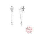 wholesale S925 Sterling Silver Mini Four-Paw Turquoise Inlaid Diamond Chain Tassel Earring-0-8