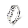 wholesale S925 Sterling Silver Vintage Inspired Open-ended Chain Belt Buckle Ring with Antique Finish-0-4