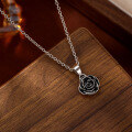 wholesale S925 Sterling Silver Black Rose Pendant Necklace, Cross-Border Hot Seller, European and American Retro Minimalist Flower Collarbone Chain-0-3