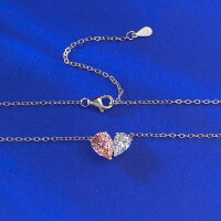 wholesale Metal material first, MuJing Jewelry Europe and America new style white diamond pink diamond 6*8 companion necklace women's collarbone chain ins minimalist high-end sense-N213 Custom 10 Pink Diamond Necklaces 925 Silver