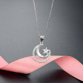 wholesale S925 Silver Rhinestone Inlaid Fashion Collarbone Necklace, Korean Style Small Fresh Star and Moon Pendant Accessory-0-3