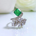 wholesale S925 silver new geometric 7*7 simulated emerald trendy women's ring-0-5