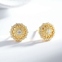 24K Gold-Plated 925 Sterling Silver Full-Diamond Snowflake Stud Earrings for Women, Wholesale.-Gold - ED207  925 Silver
